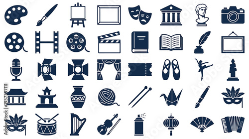 Colorful collection of visual arts icons for creative design. Vector Illustrations. EPS Editable