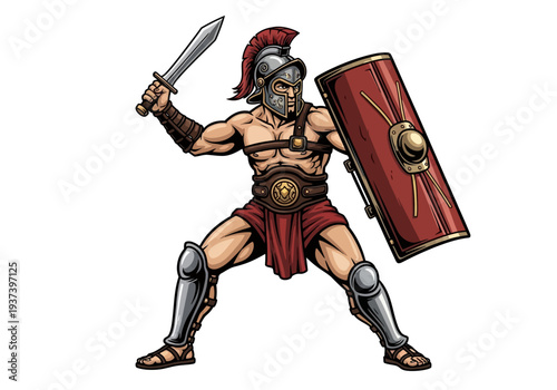 Ancient Greek Warrior in Combat Pose.