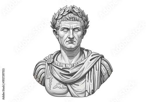 Ancient Roman Emperor Bust Sculpture Portrait.
