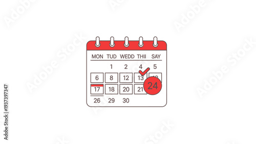 Red Calendar with Marked Date.