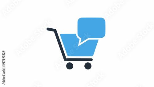 Shopping cart with speech bubble icon.