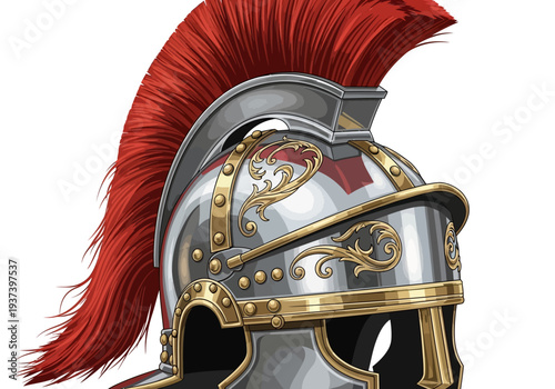 Ancient Greek Silver Helmet with Red Plume.