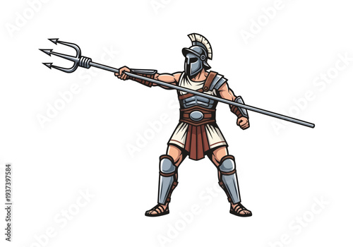 Ancient Greek Warrior with Trident and Spear.