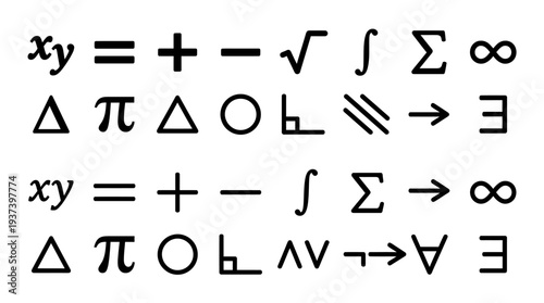 Abstract Mathematics Symbols and Equations On Whiteboard. Vector Illustrations. EPS Editable