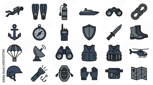 Assorted Icon Set of Tools Gear and Equipment for Visual Reference. Vector Illustrations. EPS Editable
