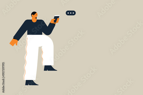 Art & Illustration Person Using Smartphone with Social Media Notifications