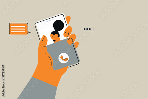 Art & Illustration Person Using Smartphone with Social Media Notifications