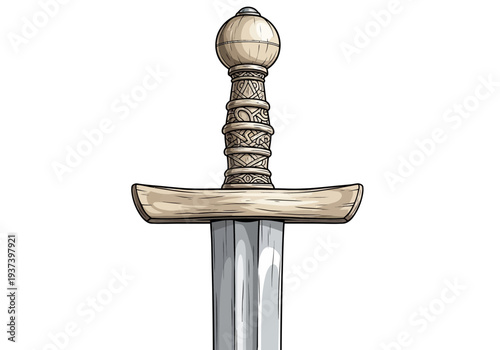 Closeup of Medieval Sword Hilt and Blade.
