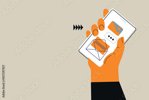Art & Illustration Person Using Smartphone with Social Media Notifications