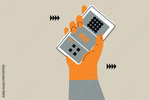 Art & Illustration Person Using Smartphone with Social Media Notifications