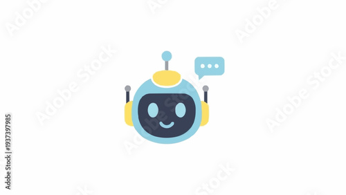 Smiling Robot Character with Headset On.