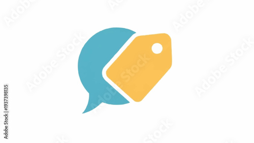 Speech bubble with price tag symbol.