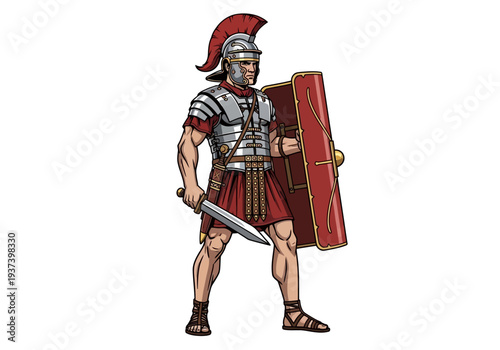 Roman Soldier Standing with Sword and Shield.