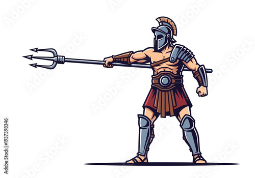 Ancient Greek Warrior with Trident and Sword.
