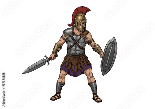 Ancient Greek Warrior with Sword and Shield.
