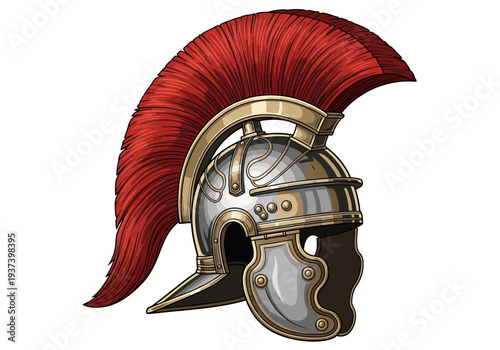 Ancient Greek Spartan Warrior Helmet with Red Plume.