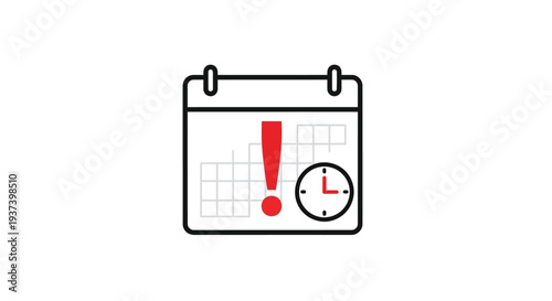 Calendar with clock and exclamation mark.