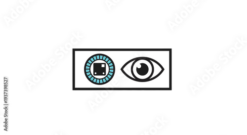 Camera lens and human eye icons.