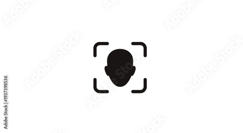 Camera viewfinder with human head silhouette.