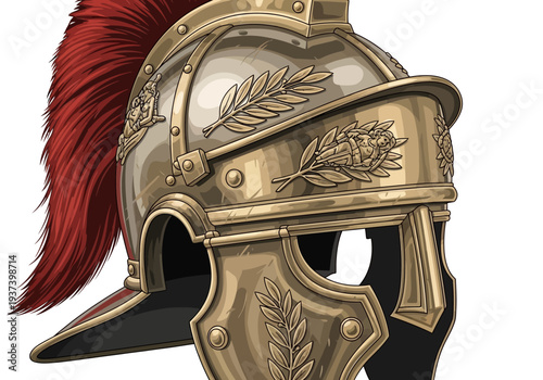 Ancient Greek or Roman Helmet with Red Plume.