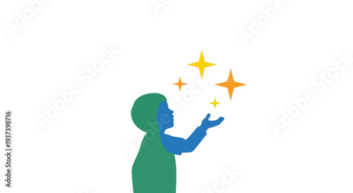 Child Reaching for Sparkling Stars Illustration.