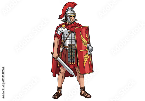 Roman Soldier Standing with Sword and Shield.