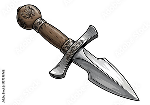 Medieval Dagger with Ornate Hilt and Blade.