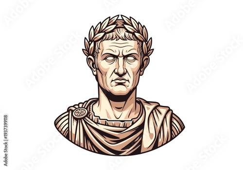Ancient Roman Emperor Bust Portrait Statue.