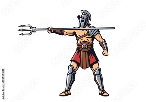 Ancient Greek Warrior with Trident Spear.