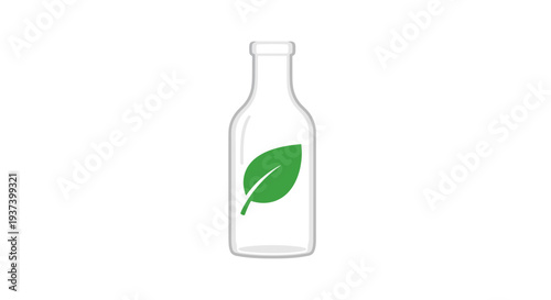 Clear Glass Bottle with Green Leaf Design.