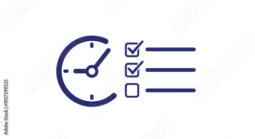 Clock and Checklist Icon Simple Design.