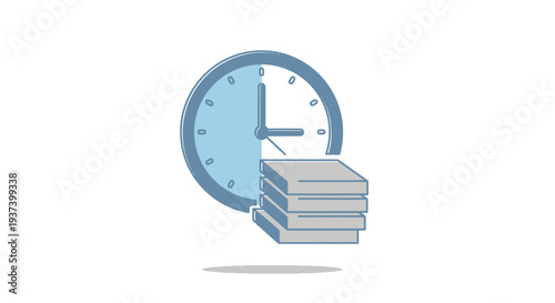 Clock and stack of papers desk.