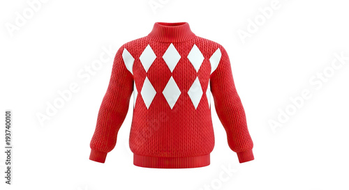 Red Argyle Turtleneck Sweater