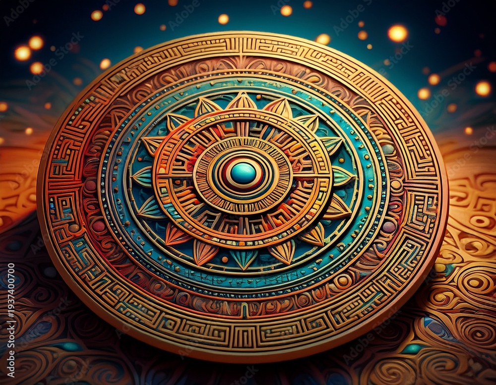Obraz premium handheld aztec sun calendar decorative disk