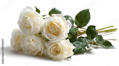 Elegant White Roses Bouquet on a Pristine White Background.