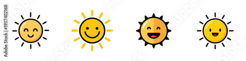 A smiling sun, flat design, single cute design, vector illustration, white background, solid warm colors.