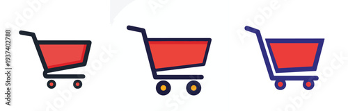 A shopping cart icon, flat design, single icon vector illustration, white background, solid color fill, minimal detail.