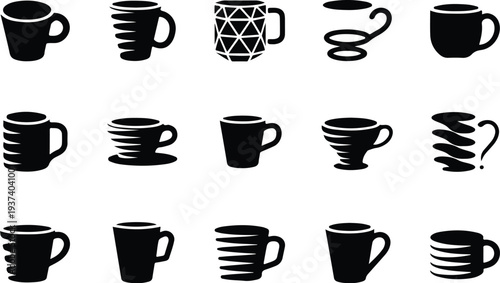 Cup Collection Silhouette Icon Set Trophy Cup Typography Silhouette Icon Pack
