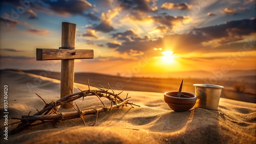 cross in the sunset clouds, ocean, beach, landscape, horizon, vacation, relax, reflection, cloud, dusk