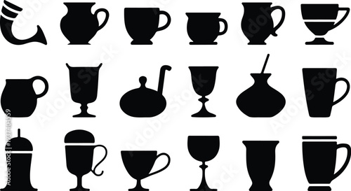 Cup Collection Silhouette Icon Set Trophy Cup Typography Silhouette Icon Pack