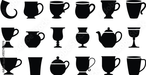 Cup Collection Silhouette Icon Set Trophy Cup Typography Silhouette Icon Pack