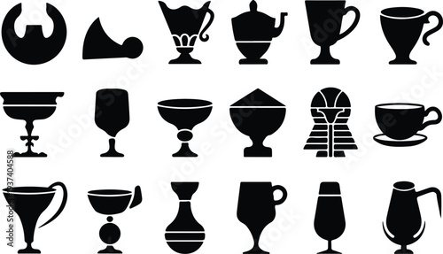 Cup Collection Silhouette Icon Set Trophy Cup Typography Silhouette Icon Pack