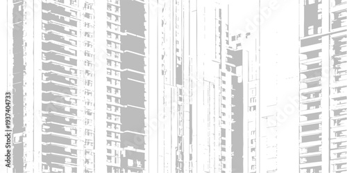 Minimalist high-key architectural background of city skyscrapers with faint outlines and bright white overexposed light