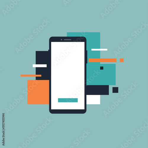 Smartphone with Blank Screen and Design Elements.