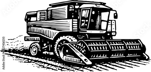 Black and White Combine Harvester Vector Illustration Farm Equipment Clipart