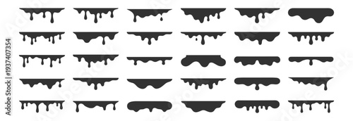 Dripping paint and liquid slime border shapes set with abstract splash drops fluid melt and drip elements isolated on transparent background