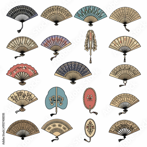 Vintage Handheld Fans in Various Designs.