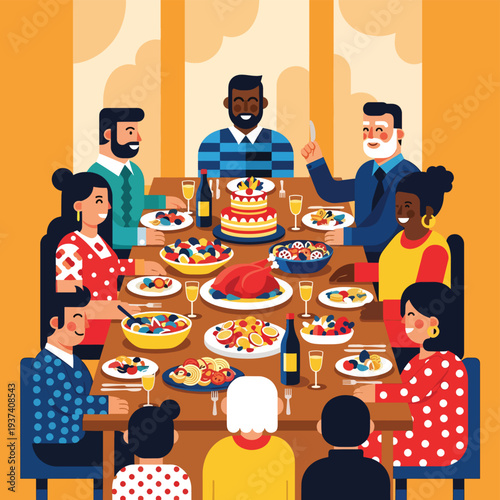 Diverse Group of People Enjoying Meal Together.
