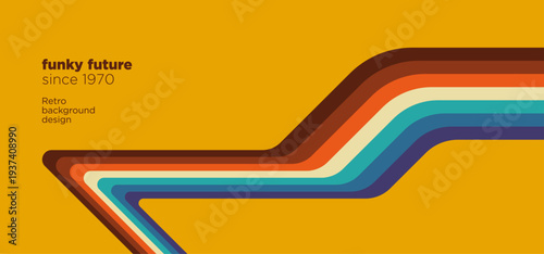 Minimalist abstract retro background design in a 1970s style with colorful lines. Vector illustration.