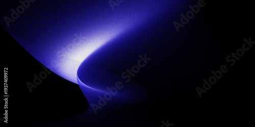 Abstract Grainy Gradient Background with Deep Indigo Blue Light Curve on Black